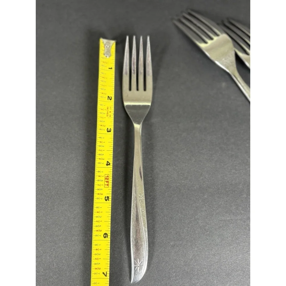 Lot 4 Oneida Community Stainless Starburst Atomic Star Salad Forks 7